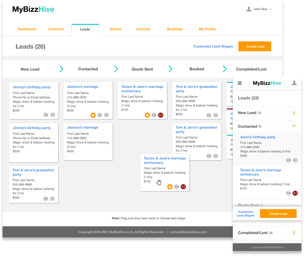 MyBizzHive’s leads management tool manages all your leads in one place