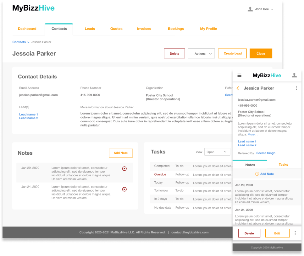 MyBizzHive’s  contacts management CRM tool to manage all contacts in one place