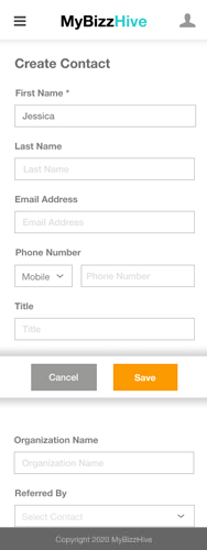 Create contacts manually using MyBizzHive contacts management CRM Software