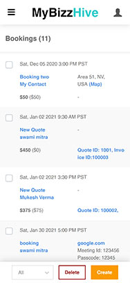 MyBizzHive’s booking management page