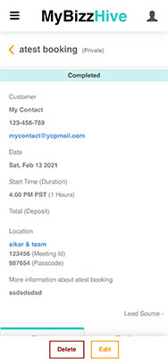 MyBizzHive’s booking completed page