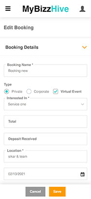 MyBizzHive’s edit booking details page