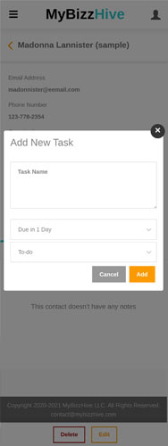 MyBizzHive contacts management CRM software assigned the task