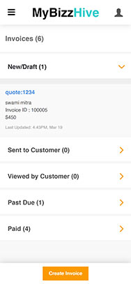Create invoices and saved as a draft by MyBizzHive's invoices management CRM